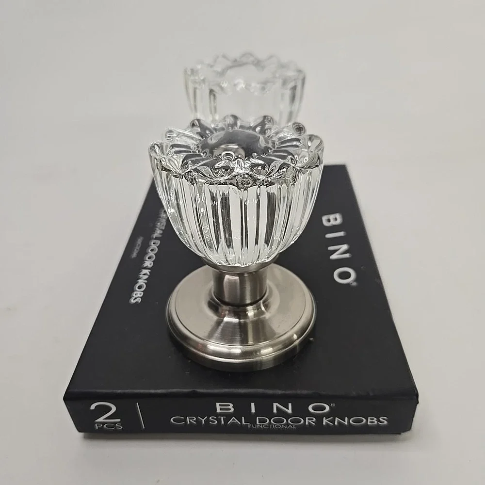 BINO 2 RIBBED CRYSTAL DOOR KNOBS‎ CHROME NICKEL-NIB